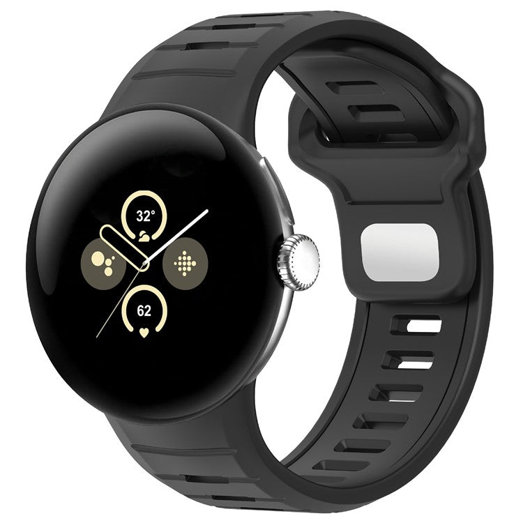 For Google Pixel Watch 3 45mm Replacement Watch Band Dual Color Silicone Strap - Black+Black