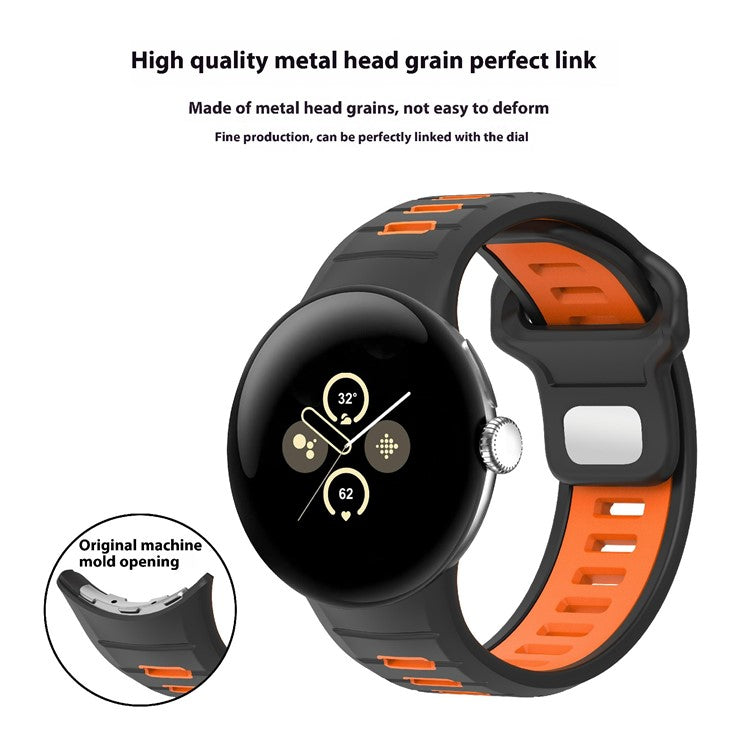 For Google Pixel Watch 3 45mm Replacement Watch Band Dual Color Silicone Strap - Black+Black