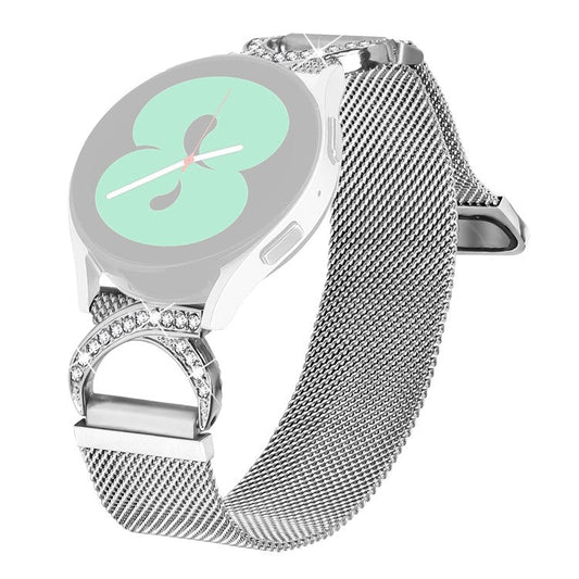 Watch Band for Garmin Forerunner 158 / Approach S40 Milanese Silver Metal Strap Rhinestone Decor