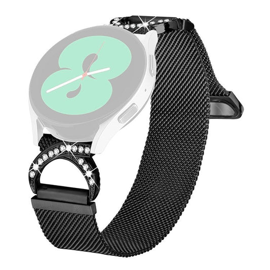 For Honor MagicWatch 2 42mm Watch Band Milanese Metal Strap Rhinestone Decor - Black