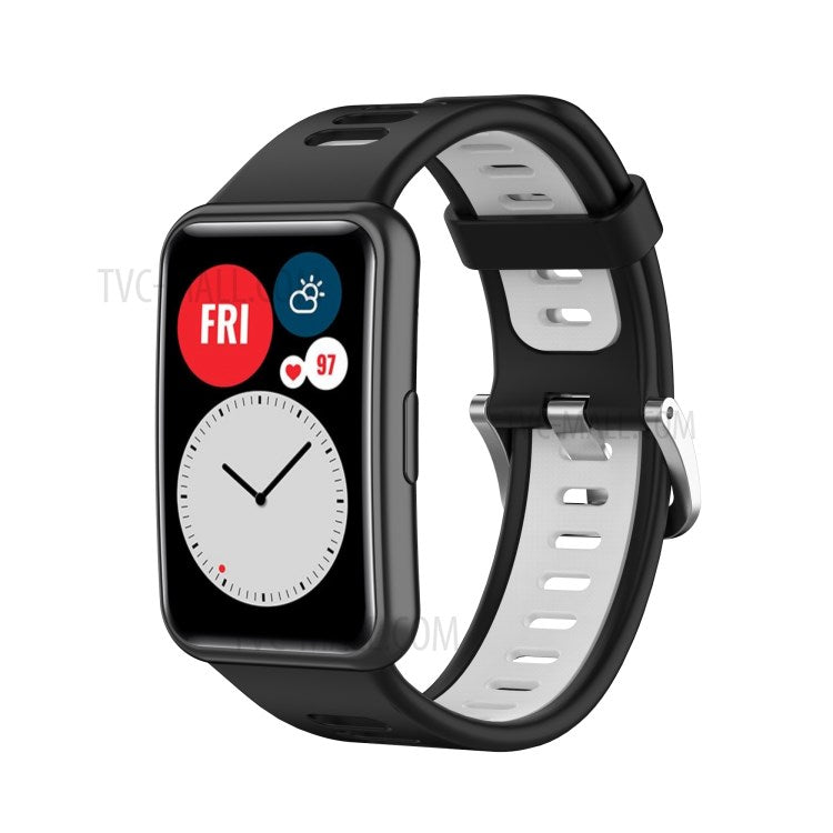 Soft Silicone Dual Color Watch Strap for Huawei Watch Fit - Black/White