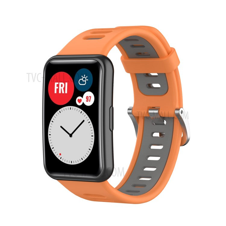Soft Silicone Dual Color Watch Strap for Huawei Watch Fit - Orange/Grey