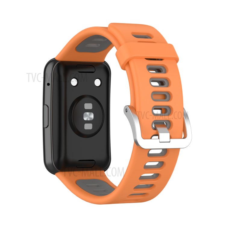 Soft Silicone Dual Color Watch Strap for Huawei Watch Fit - Orange/Grey