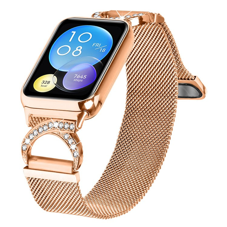 For Xiaomi Redmi Watch 4 Watch Band Milanese Metal Strap Rhinestone Decor - Rose Gold