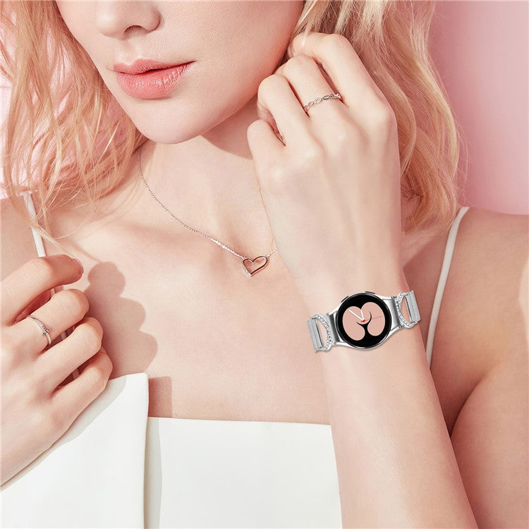 Watch Strap with Quick Release Connector for Samsung Galaxy Watch7 44mm  /  40mm Milanese Silver Metal Watch Band Rhinestone Decor