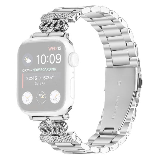 Stainless Steel Strap for Apple Watch Series 10 Ultra 9 8 7 SE 6 5 4 3 2 1 46mm 49mm 45mm 44mm 42mm Crown Shape Rhinestone Decor Silver Watch Band