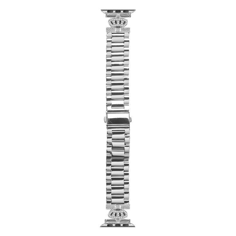 Stainless Steel Strap for Apple Watch Series 10 Ultra 9 8 7 SE 6 5 4 3 2 1 46mm 49mm 45mm 44mm 42mm Crown Shape Rhinestone Decor Silver Watch Band