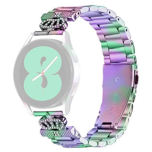 For Samsung Galaxy Watch4 Classic 42mm / 46mm Metal Strap Crown Shape Rhinestone Decor Watch Band - Colorful
