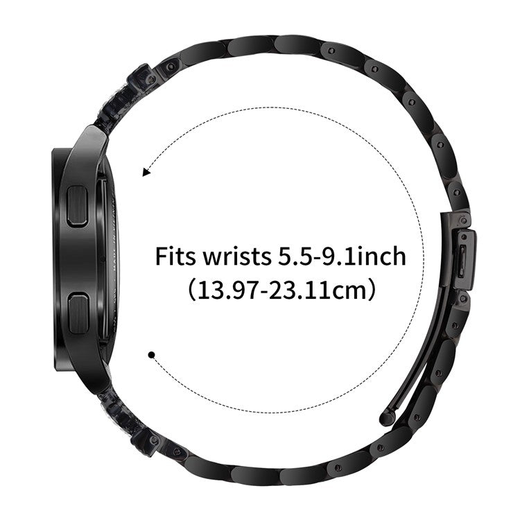 For Samsung Galaxy Watch3 41mm Stainless Steel Strap Crown Shape Rhinestone Decor Watch Band - Black