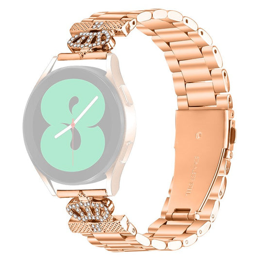 For Samsung Galaxy Watch3 41mm Stainless Steel Strap Crown Shape Rhinestone Decor Watch Band - Rose Gold