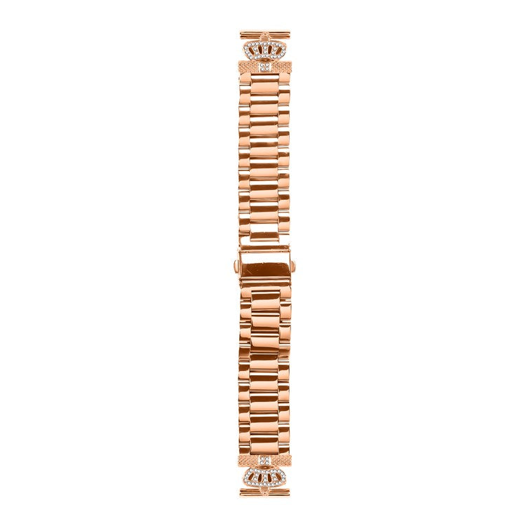 For Samsung Galaxy Watch3 41mm Stainless Steel Strap Crown Shape Rhinestone Decor Watch Band - Rose Gold