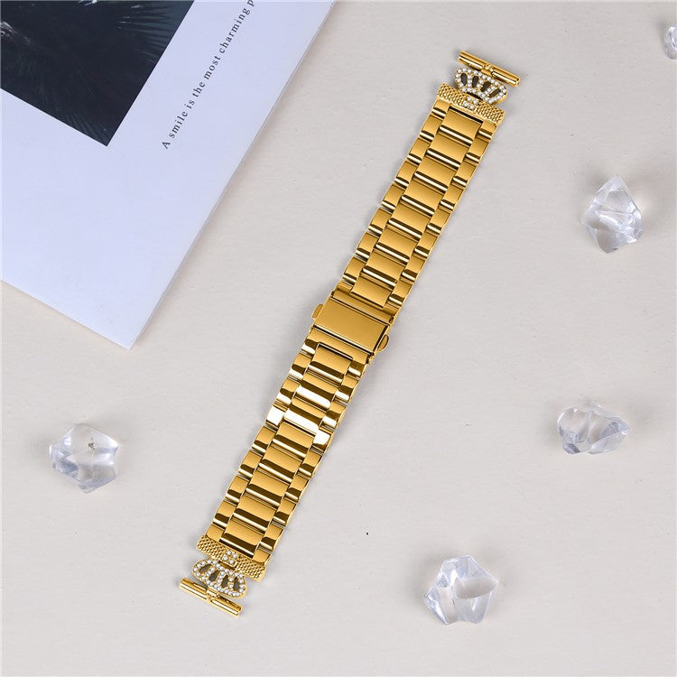 Stainless Steel Strap for Garmin Forerunner 55 / Venu Watch Band Crown Shape Rhinestone Decor - Gold