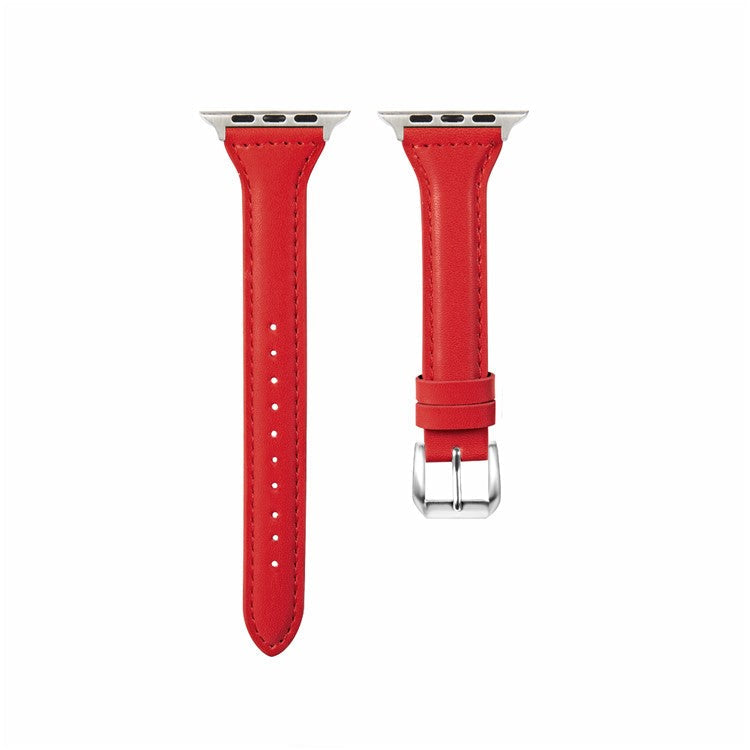Leather Watchband Strap with Buckle for Apple Watch Ultra 49mm / Ultra 2 49mm / Series 9 45mm / SE (2023) 44mm / Series 7 / 8 45mm / Series 6 / 5 / 4 / SE / SE (2022) 44m / Series / Series 3 / 2 / 1 42mm - Red
