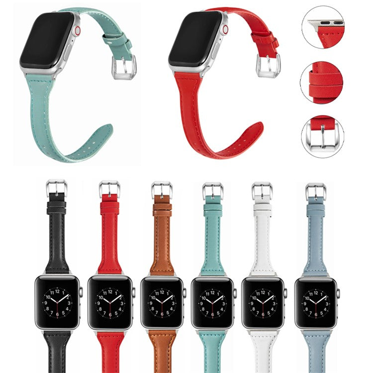 Leather Watchband Strap with Buckle for Apple Watch Ultra 49mm / Ultra 2 49mm / Series 9 45mm / SE (2023) 44mm / Series 7 / 8 45mm / Series 6 / 5 / 4 / SE / SE (2022) 44m / Series / Series 3 / 2 / 1 42mm - Red