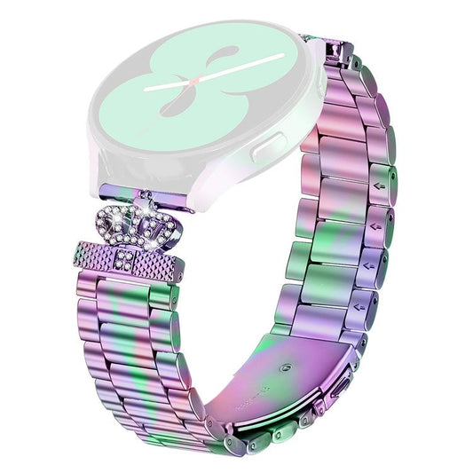 For Garmin Instinct 2S Stainless Steel Strap Crown Shape Rhinestone Decor Watch Band - Colorful