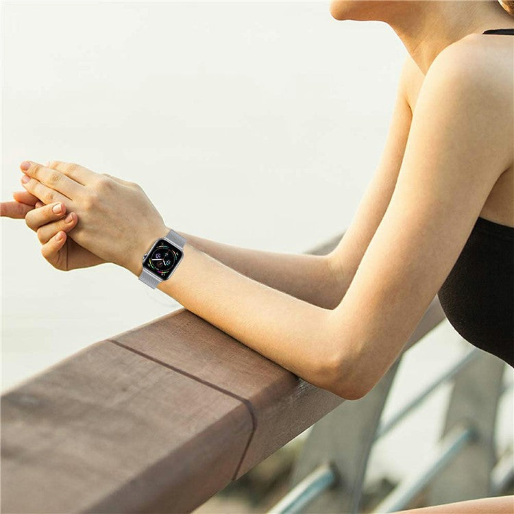 Watch Strap for Apple Watch Series 10 9 8 7 SE 6 5 4 3 2 1 42mm 41mm 40mm 38mm Milanese Metal Band with Buckle - Silver