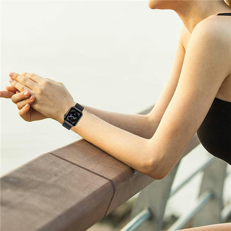 Watch Strap for Apple Watch Series 10 Ultra 9 8 7 SE 6 5 4 3 2 1 46mm 49mm 45mm 44mm 42mm Milanese Metal Band with Buckle - Black