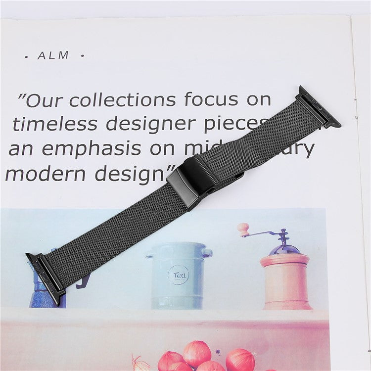 Watch Strap for Apple Watch Series 10 Ultra 9 8 7 SE 6 5 4 3 2 1 46mm 49mm 45mm 44mm 42mm Milanese Metal Band with Buckle - Black