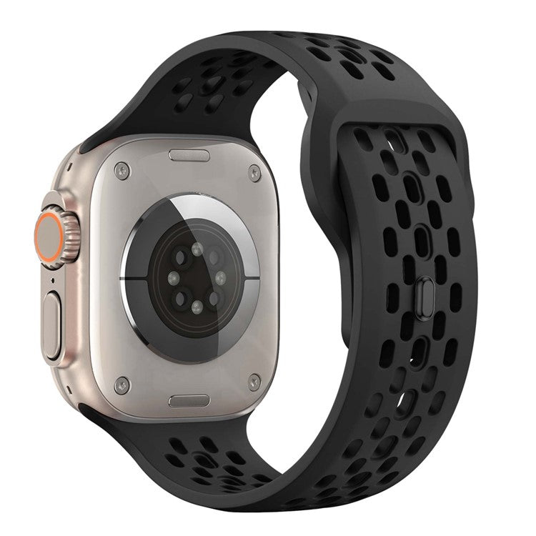 Watch Band for Apple Watch Series 10 9 8 7 SE 6 5 4 3 2 1 42mm 41mm 40mm 38mm Holes Design Silicone Wrist Strap - Black