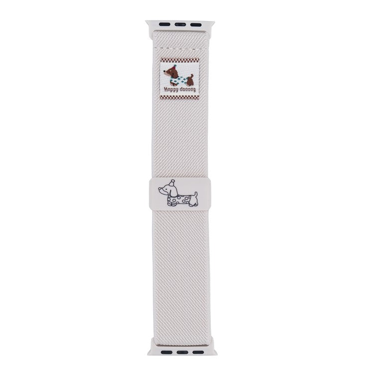 Nylon Elastic Strap for Apple Watch Series 10 9 8 7 SE 6 5 4 3 2 1 42mm 41mm 40mm 38mm Dachshund Dog Pattern Magnetic Buckle Watch Band - White