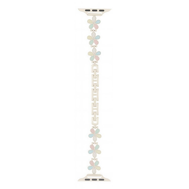 Watch Band for Apple Watch Series 10 9 8 7 SE 6 5 4 3 2 1 42mm 41mm 40mm 38mm Flower Design Zinc Alloy Wrist Strap - Light Colorful+Starlight
