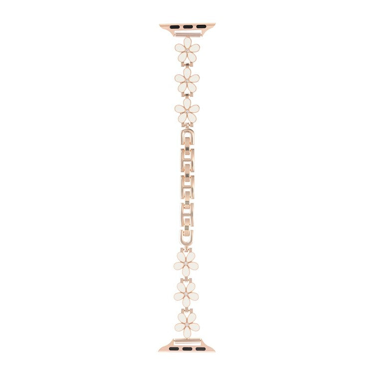 Watch Band for Apple Watch Series 10 Ultra 9 8 7 SE 6 5 4 3 2 1 46mm 49mm 45mm 44mm 42mm Flower Design Zinc Alloy Wrist Strap - White+Rose Gold