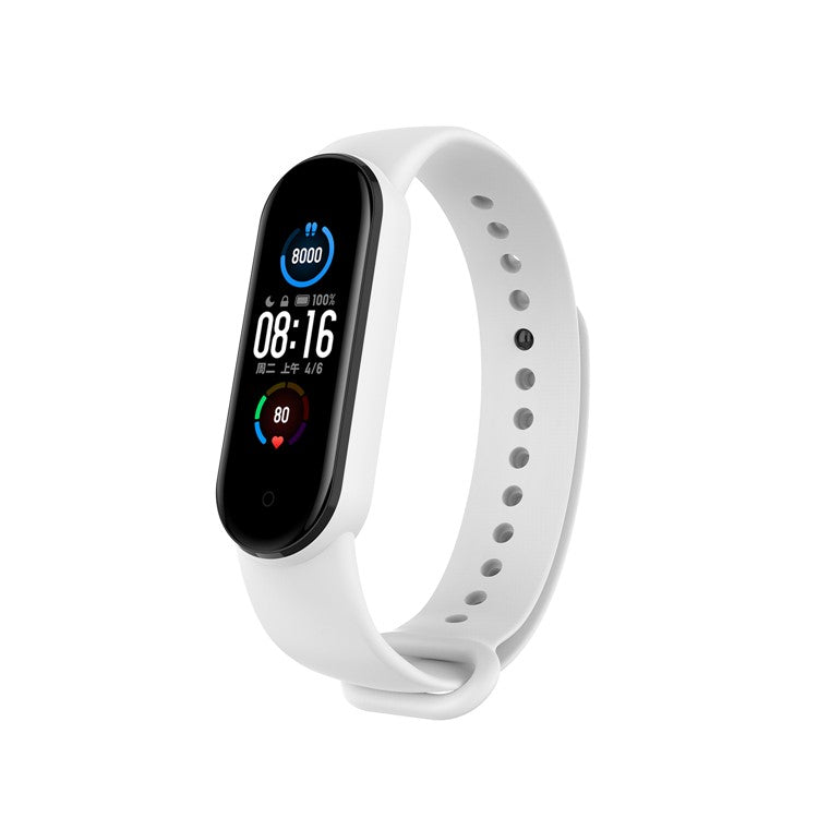 Glossy Silicone Watch Strap Replacement Watchband for Xiaomi Mi Band 5/6/7 - White