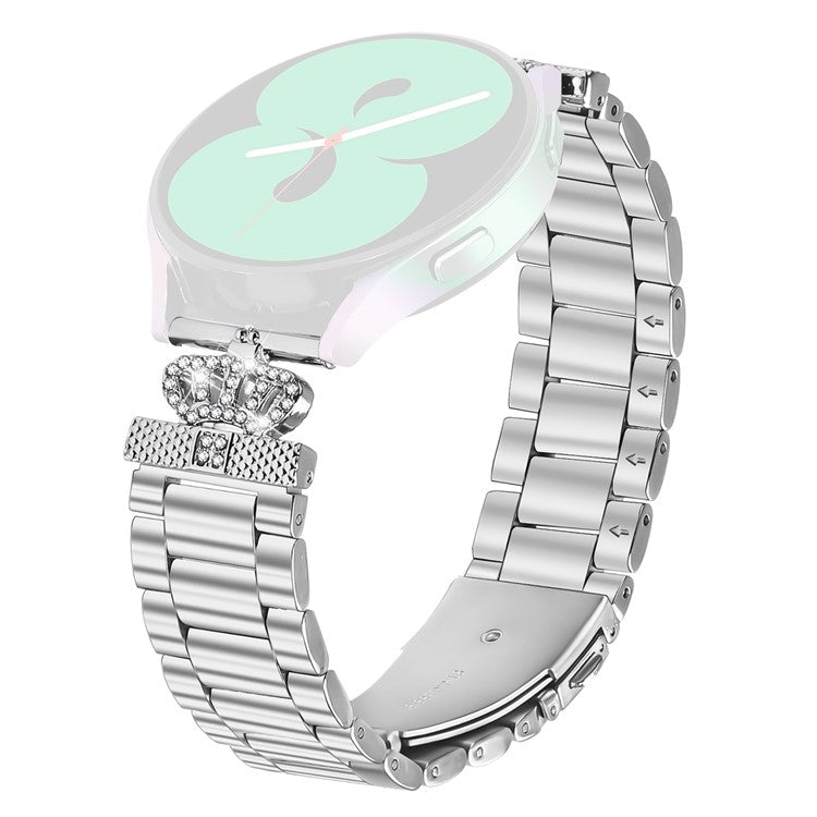 For Haylou RS4 Plus LS11 Stainless Steel Strap Crown Shape Rhinestone Decor Silver Watch Band