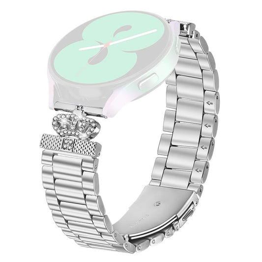 For Haylou RS4 Plus LS11 Stainless Steel Strap Crown Shape Rhinestone Decor Silver Watch Band