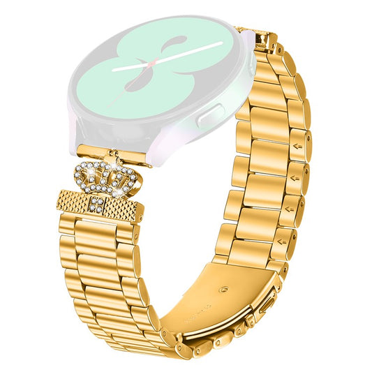 For Haylou RS4 Plus LS11 Stainless Steel Strap Crown Shape Rhinestone Decor Watch Band - Gold