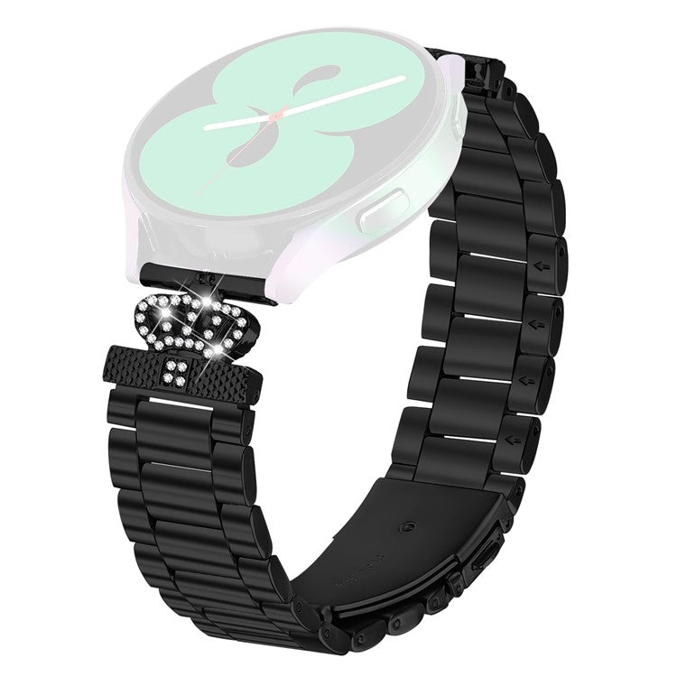 For Verizon Gizmo Watch 3 Stainless Steel Strap Crown Shape Rhinestone Decor Watch Band - Black