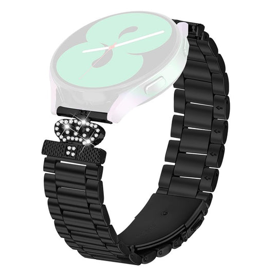 For Verizon Gizmo Watch 3 Stainless Steel Strap Crown Shape Rhinestone Decor Watch Band - Black