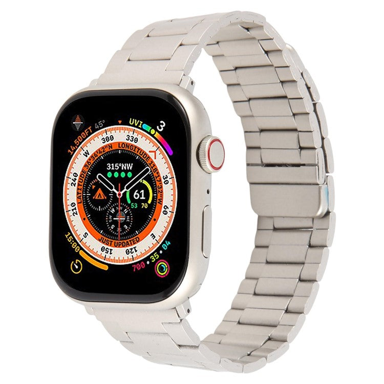 Metal Watch Band for Apple Watch Series 10 Ultra 9 8 7 SE 6 5 4 3 2 1 46mm 49mm 45mm 44mm 42mm Magnetic Three Bead Wrist Strap - Starlight