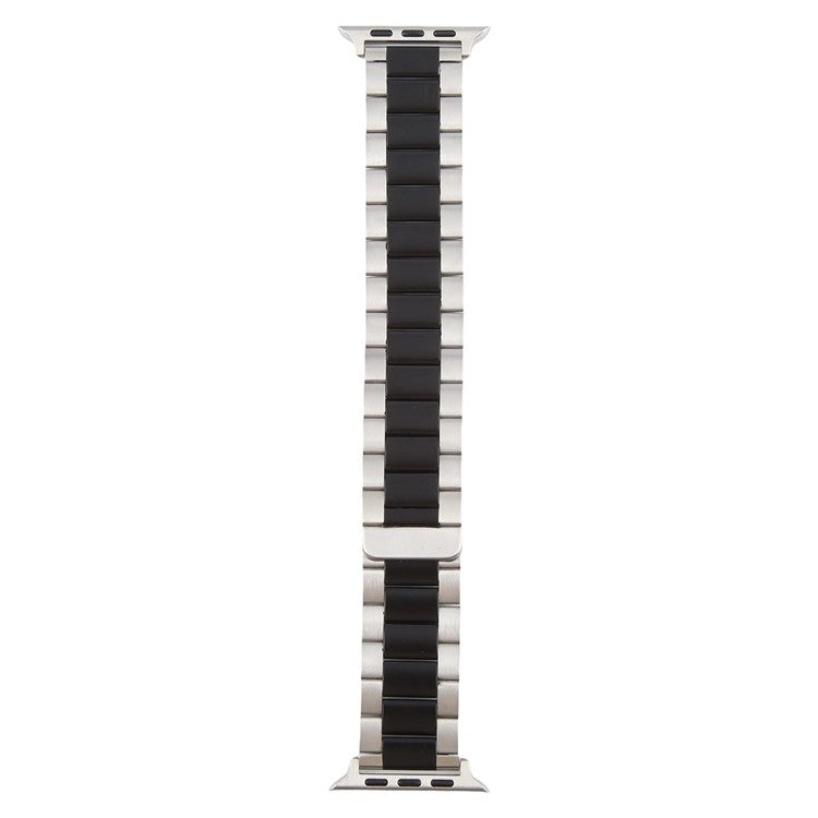 Metal Watch Band for Apple Watch Series 10 Ultra 9 8 7 SE 6 5 4 3 2 1 46mm 49mm 45mm 44mm 42mm Magnetic Three Bead Wrist Strap - Silver+Black