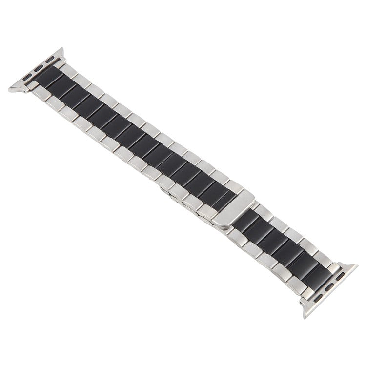 Metal Watch Band for Apple Watch Series 10 Ultra 9 8 7 SE 6 5 4 3 2 1 46mm 49mm 45mm 44mm 42mm Magnetic Three Bead Wrist Strap - Silver+Black