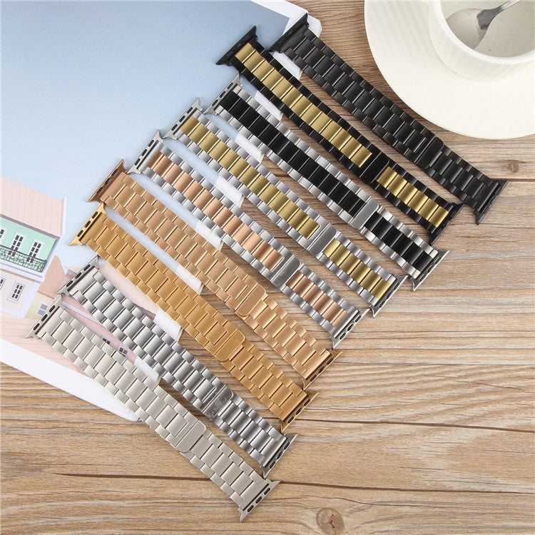 Metal Watch Band for Apple Watch Series 10 Ultra 9 8 7 SE 6 5 4 3 2 1 46mm 49mm 45mm 44mm 42mm Magnetic Three Bead Wrist Strap - Silver+Black
