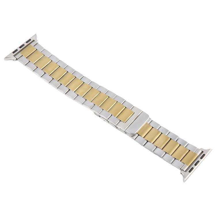 Metal Watch Band for Apple Watch Series 10 Ultra 9 8 7 SE 6 5 4 3 2 1 46mm 49mm 45mm 44mm 42mm Magnetic Three Bead Wrist Strap - Silver+Gold