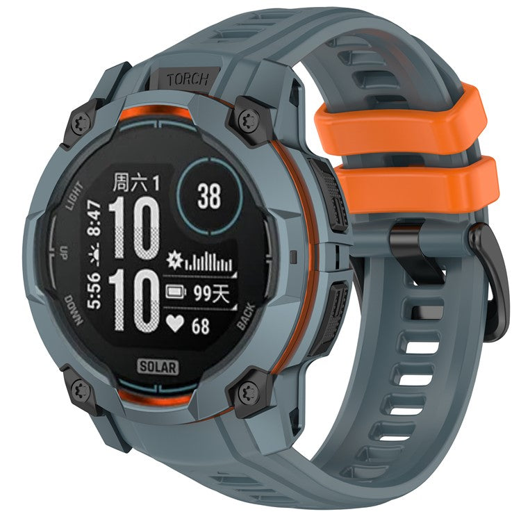 For Garmin Instinct 3 45mm Watch Band 22mm Silicone Replacement Strap - Twilight Blue + Orange