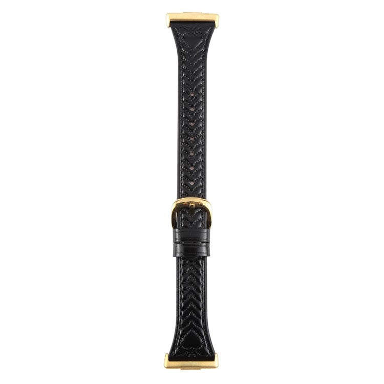 For Huawei Watch Fit 3 Heart Pattern Embossed Watch Band Cowhide Leather Strap - Black