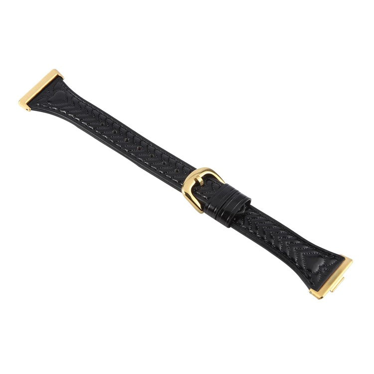 For Huawei Watch Fit 3 Heart Pattern Embossed Watch Band Cowhide Leather Strap - Black