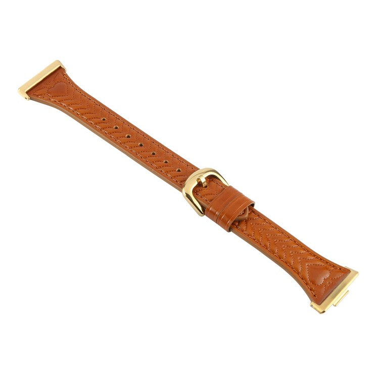 For Huawei Watch Fit 3 Heart Pattern Embossed Watch Band Cowhide Leather Strap - Brown