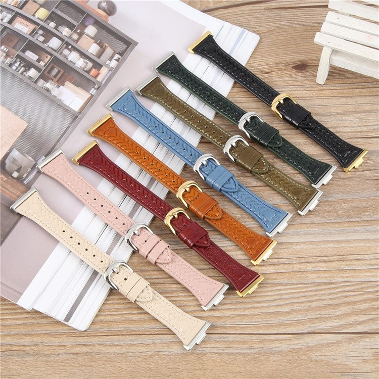 For Huawei Watch Fit 3 Heart Pattern Embossed Watch Band Cowhide Leather Strap - Brown