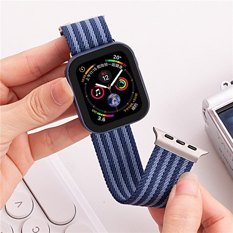 Watch Band for Apple Watch Series 10 9 8 7 SE 6 5 4 3 2 1 42mm 41mm 40mm 38mm 4-Stripe Parachute Buckle Nylon Strap - Black+Grey