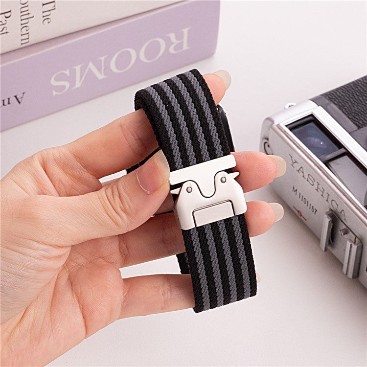Watch Band for Apple Watch Series 10 9 8 7 SE 6 5 4 3 2 1 42mm 41mm 40mm 38mm 4-Stripe Parachute Buckle Nylon Strap - Black+Grey