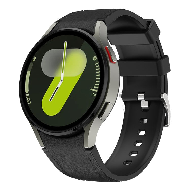 Watch Band For Samsung Galaxy Watch7 / Watch6 / Watch 5 / Watch4 Silicone + Leather Adjustable Strap Armband - Black