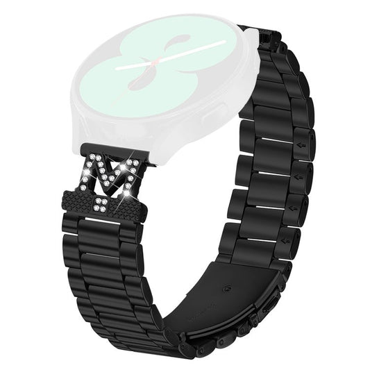 For Gabb Watch 3 Strap Rhinestones Decor 3-Bead Stainless Steel Watch Band - Black