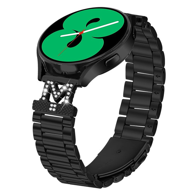 For Gabb Watch 3 Strap Rhinestones Decor 3-Bead Stainless Steel Watch Band - Black