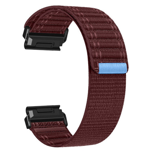 22mm Watchband For Garmin Fenix 8 (47mm)  /  7  /  6  /  5 Bands Titanium Nylon Loop Wrist Strap - Wine Red / Black