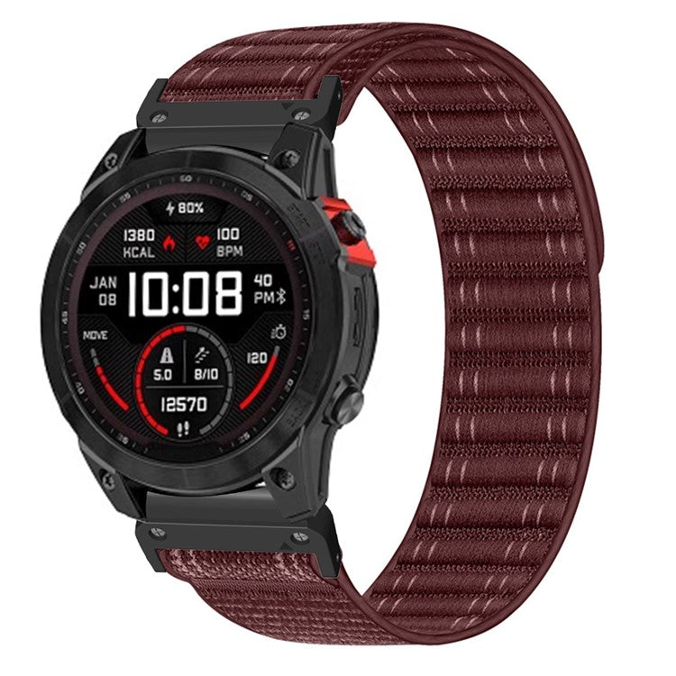 22mm Watchband For Garmin Fenix 8 (47mm)  /  7  /  6  /  5 Bands Titanium Nylon Loop Wrist Strap - Wine Red / Black