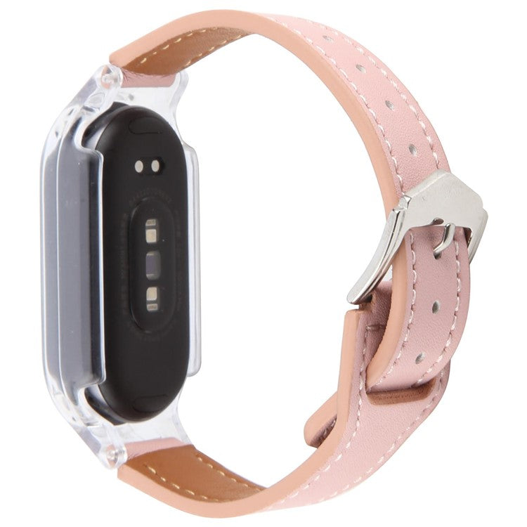 For Xiaomi Smart Band 9 PC Watch Case Integrated Ultra Fiber Leather Quick Release Watch Strap - Transparent  /  Pink